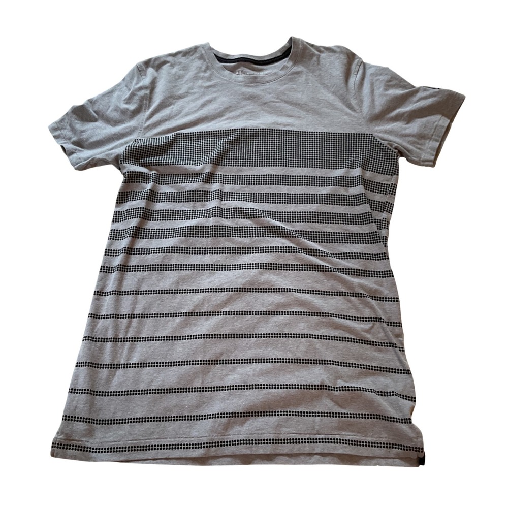Under Armour Mens Fitted Short Sleeve T-Shirt Gray Black Dotted Stripe MD